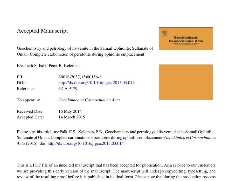 Front page of Falk and Kelemen 2015, Geochimica et Cosmochimica Acta